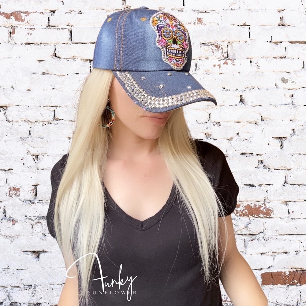 Sugar Skull Rhinestone Baseball Cap